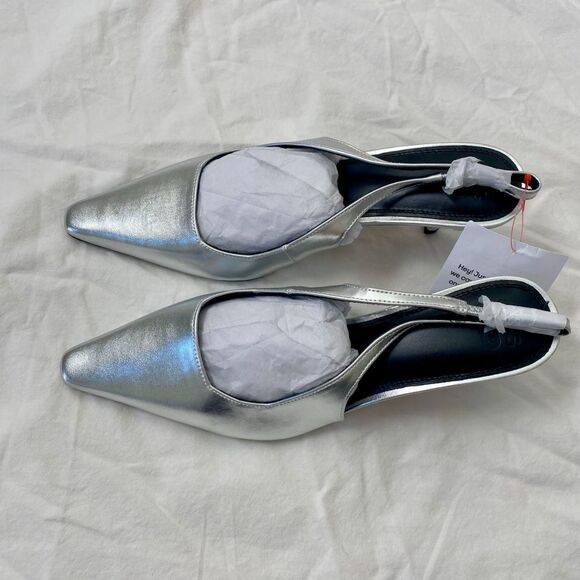 NWT ASOS DESIGN Model Shake Preppy Silver Slingback Kitten Heels US 8 - Picture 5 of 7